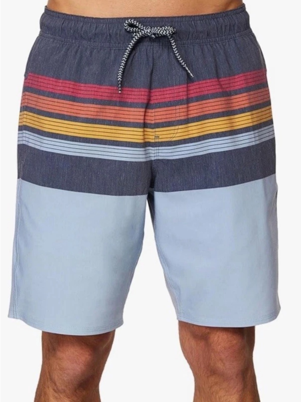 Hang Ten Striped Boardshorts Men's Size L  Zipper Pocket Built in Brief/Liner
